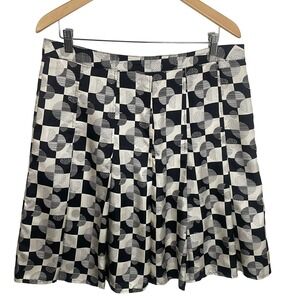 Uniform John Paul‎ Richard Size 14 Silk Geometric Skirt Black White Midi Pleated